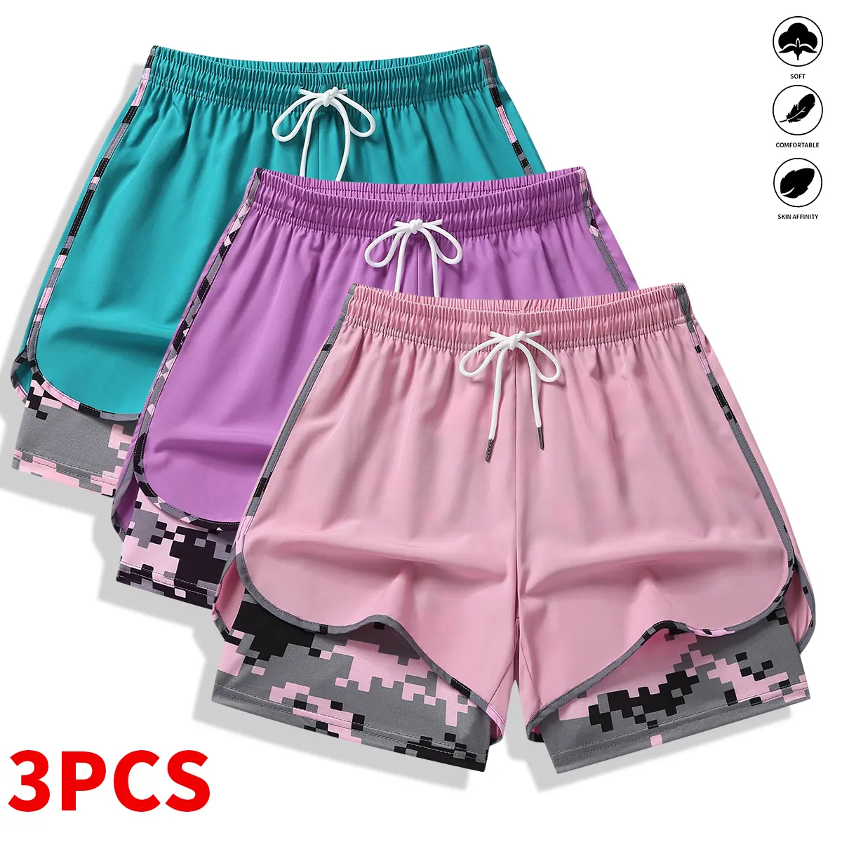 8-pack women’s casual athletic shorts with built-in liner