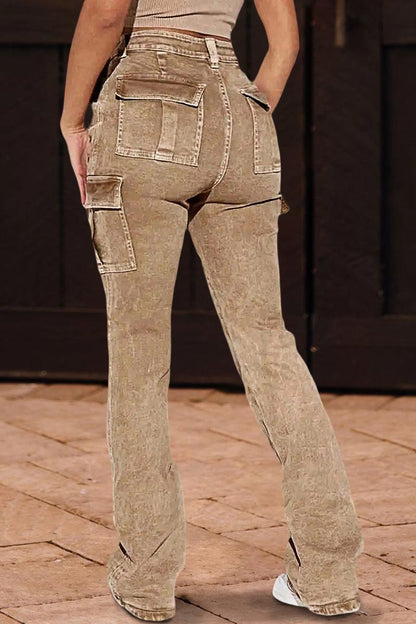 Wash Flap Pocket High Rise Bootcut Cargo Pants