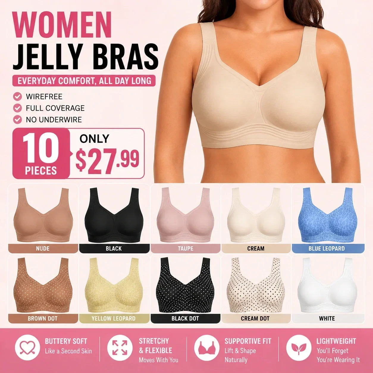 🔥 Limited Stock!🔥Women Jelly Bras Wirefree Full Coverage No Underwire