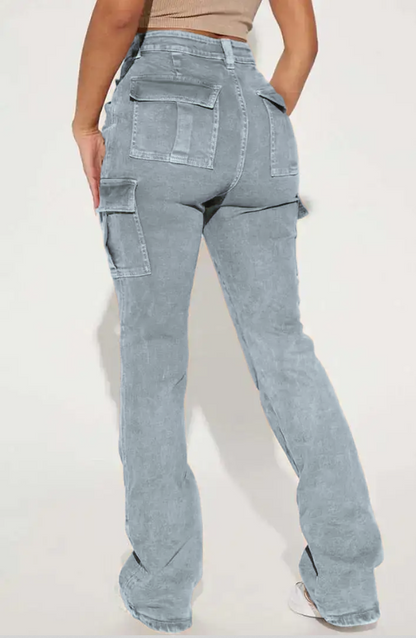 Wash Flap Pocket High Rise Bootcut Cargo Pants