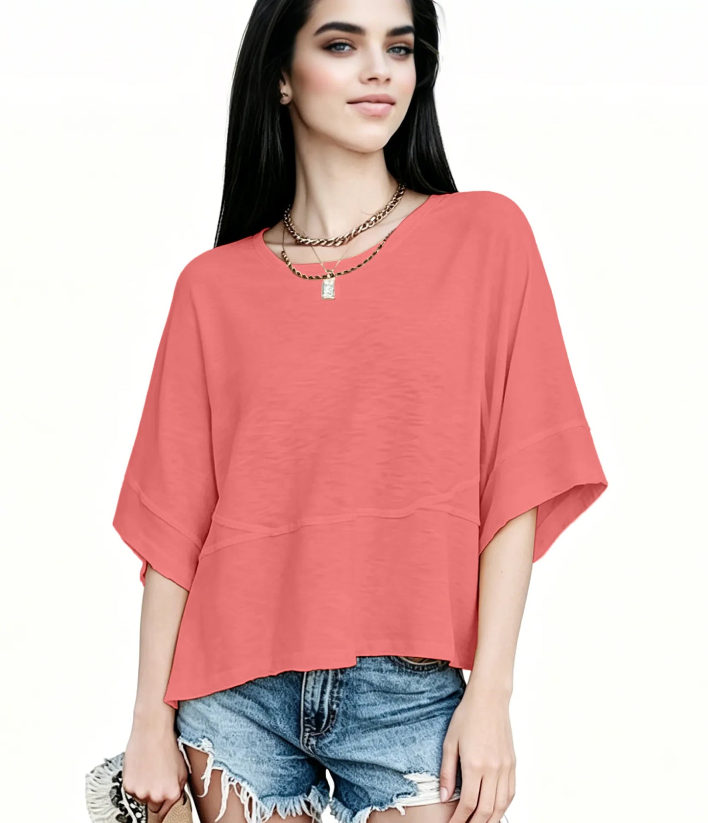 Women's Summer Casual Crewneck Batwing Half Sleeve T-Shirts