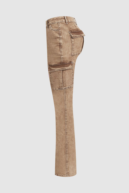 Wash Flap Pocket High Rise Bootcut Cargo Pants