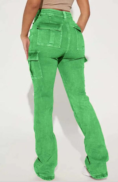 Wash Flap Pocket High Rise Bootcut Cargo Pants
