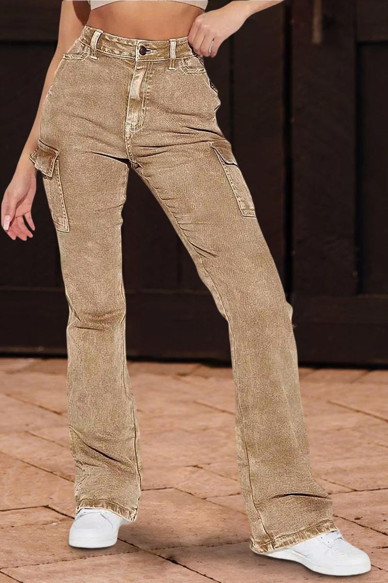 Wash Flap Pocket High Rise Bootcut Cargo Pants