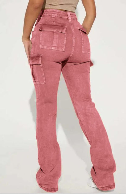 Wash Flap Pocket High Rise Bootcut Cargo Pants