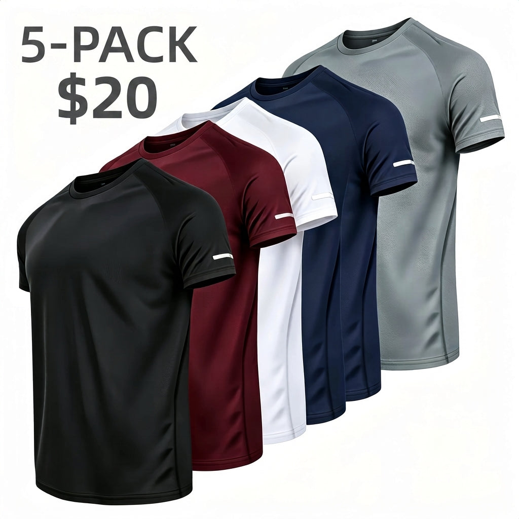 7PCS Men's Print Reflective Stripe Sports T-Shirts