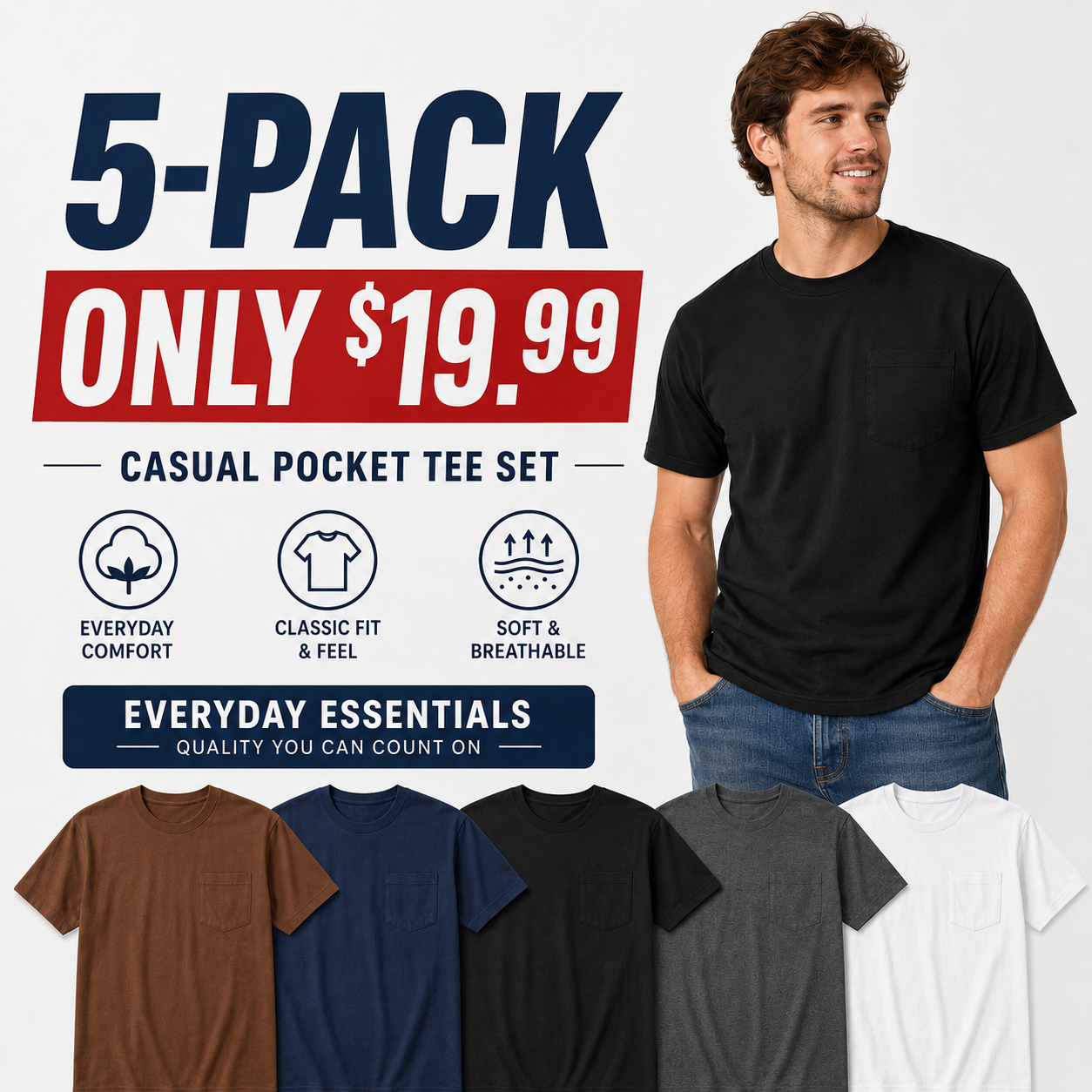 🔥Men's Heavyweight Cotton Pocket T-Shirt – Relaxed Fit Everyday Casual Tee | Big & Tall Available