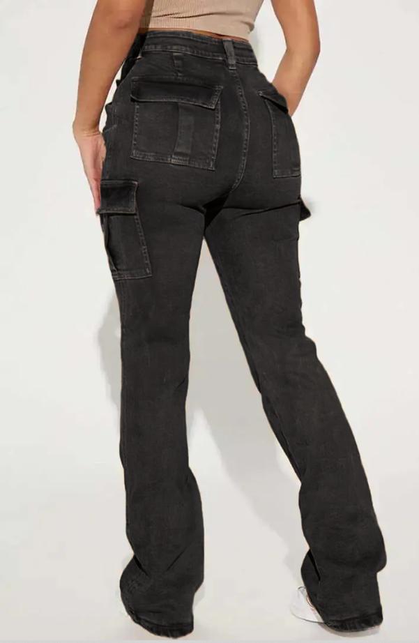 Wash Flap Pocket High Rise Bootcut Cargo Pants