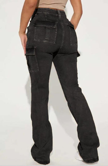 Wash Flap Pocket High Rise Bootcut Cargo Pants