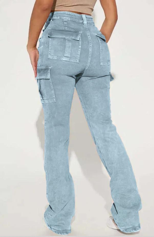 Wash Flap Pocket High Rise Bootcut Cargo Pants