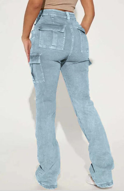 Wash Flap Pocket High Rise Bootcut Cargo Pants