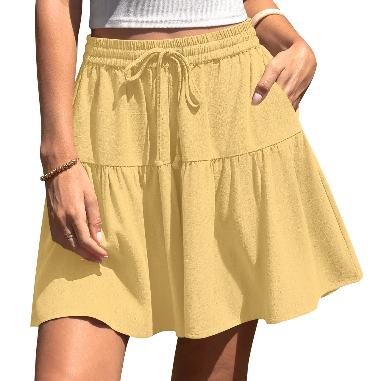 【LAST DAY SALE】Womens Linen Blend Wide Leg Flowy Culotte Shorts