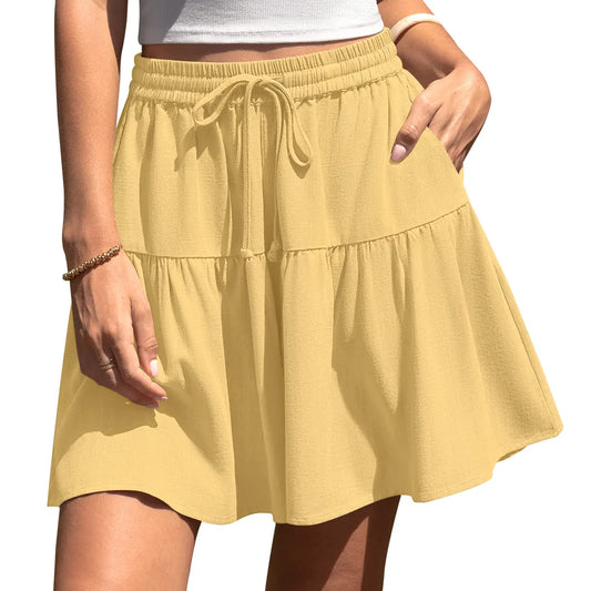 【LAST DAY SALE】Womens Linen Blend Wide Leg Flowy Culotte Shorts