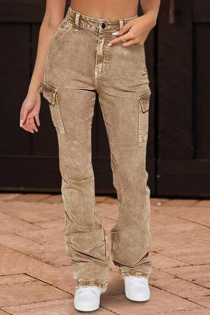 Wash Flap Pocket High Rise Bootcut Cargo Pants