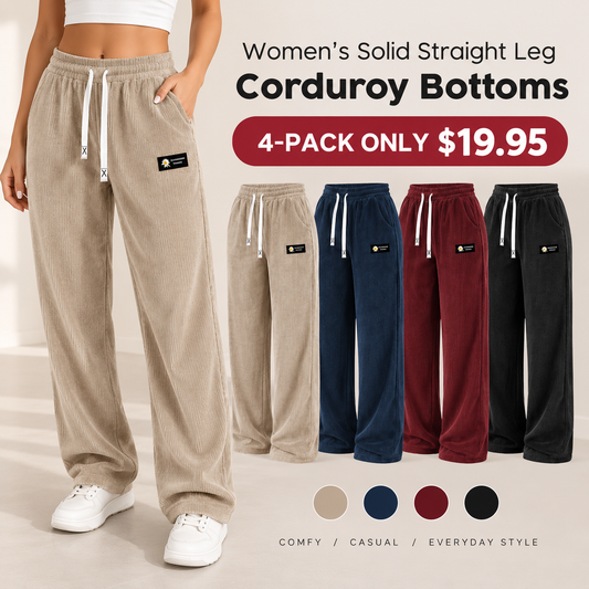 [Best sale ]Women's Solid Straight Leg Corduroy Bottoms-100% Cotton-NB