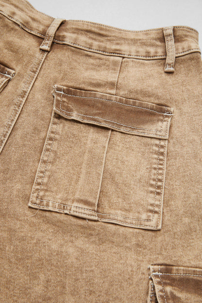Wash Flap Pocket High Rise Bootcut Cargo Pants