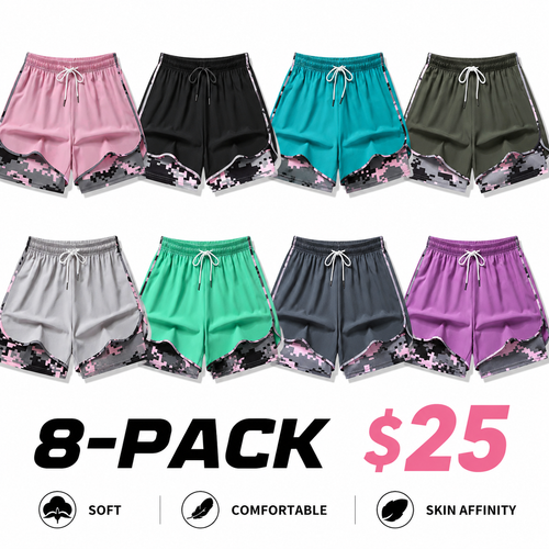 8-pack women’s casual athletic shorts with built-in liner