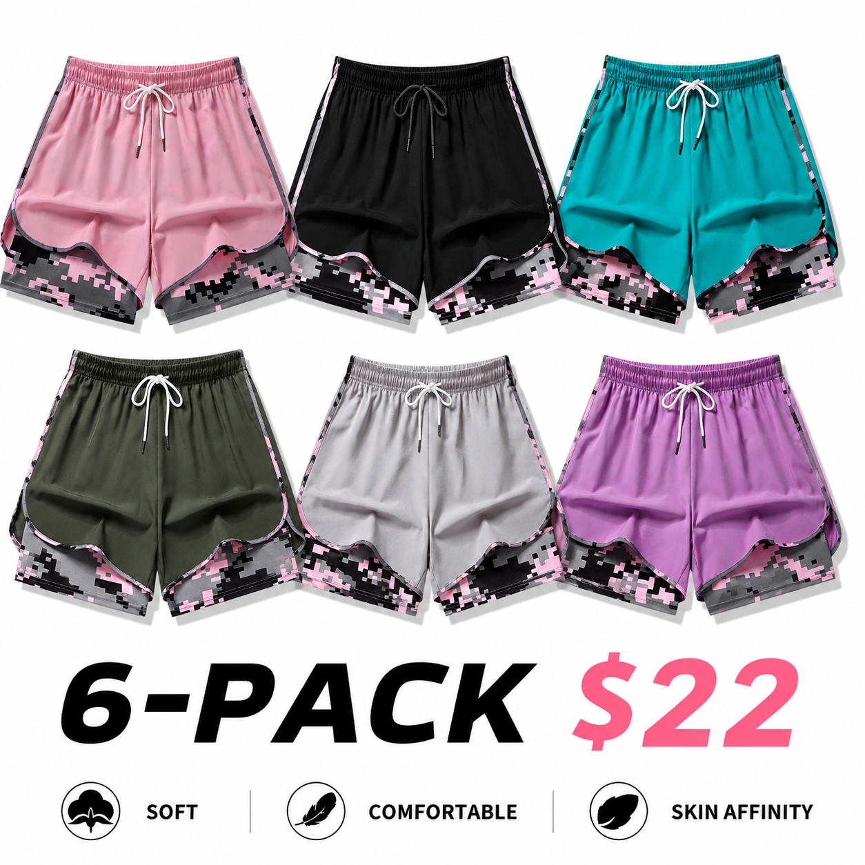 8-pack women’s casual athletic shorts with built-in liner