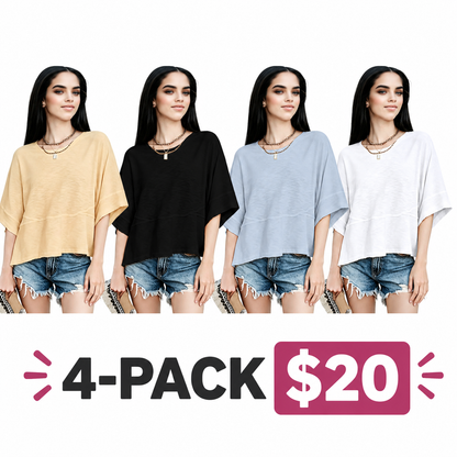 Women's Summer Casual Crewneck Batwing Half Sleeve T-Shirts