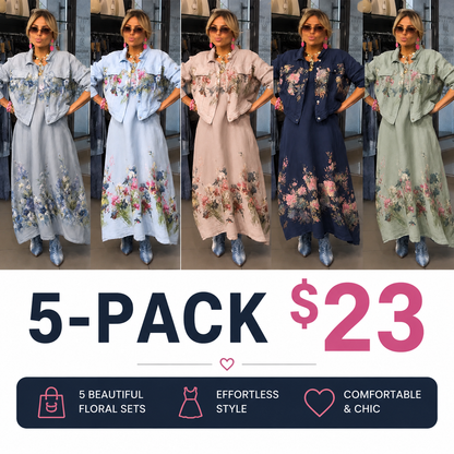 Floral Meadow Linen-Blend Maxi Dress & Cropped Shirt Set