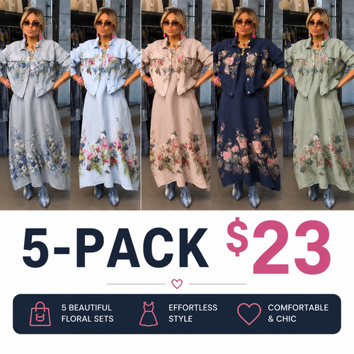 Floral Meadow Linen-Blend Maxi Dress & Cropped Shirt Set