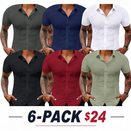 Men's Stretch Dress Shirts Short Sleeve Slim Fit