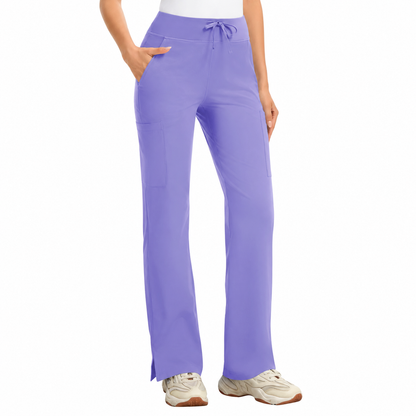 High Rise Yoga Scrub Pants Women - Straight Leg Uniform Pants with Cargo Pocket
