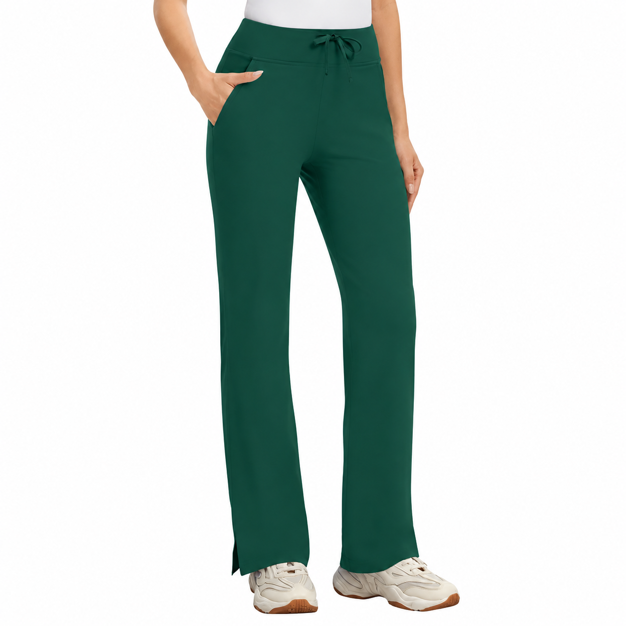 High Rise Yoga Scrub Pants Women - Straight Leg Uniform Pants with Cargo Pocket