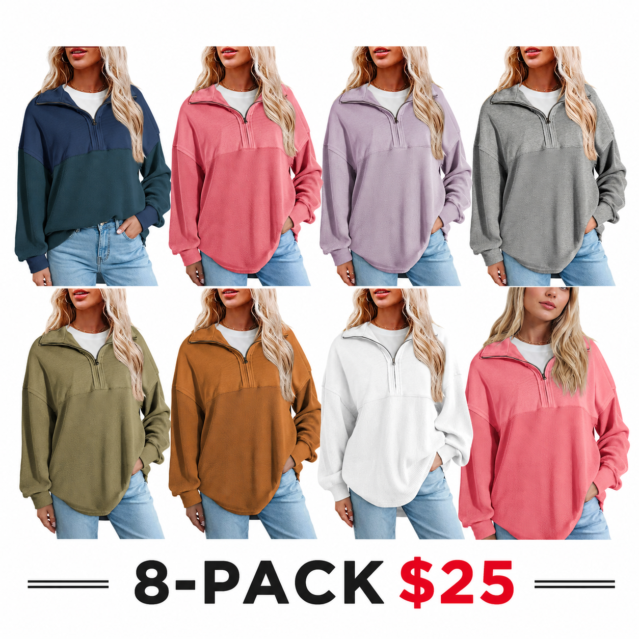 Women's Half-Zip Waffle Knit Tops
