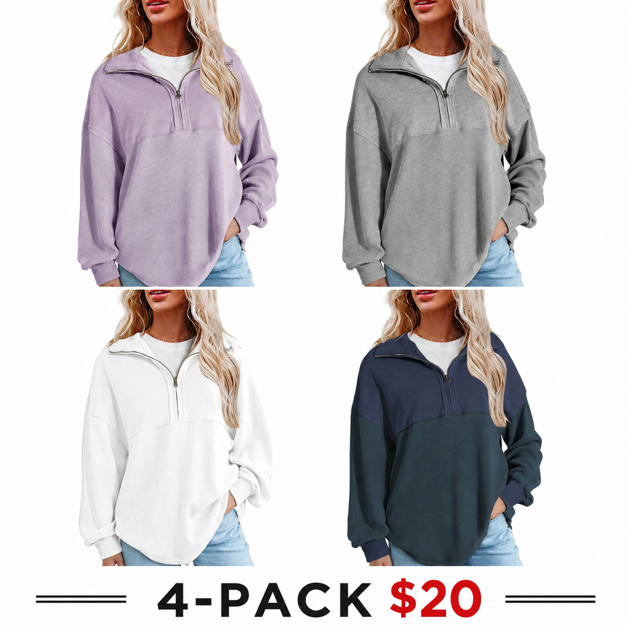 Women's Half-Zip Waffle Knit Tops
