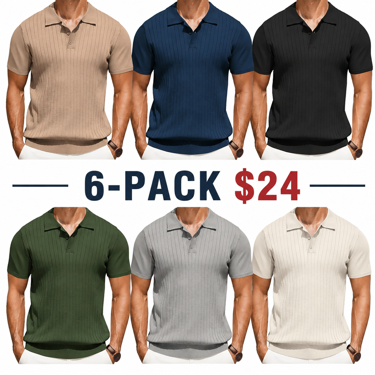Men's Knit Polo Shirts Short Sleeve
