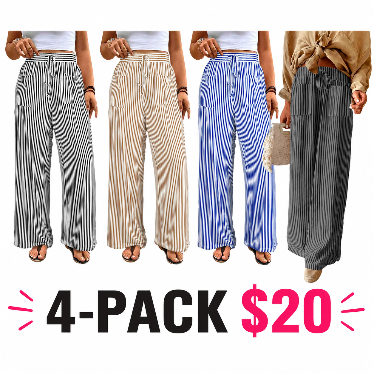Womens Plus Size Wide Leg Pantswith Pockets