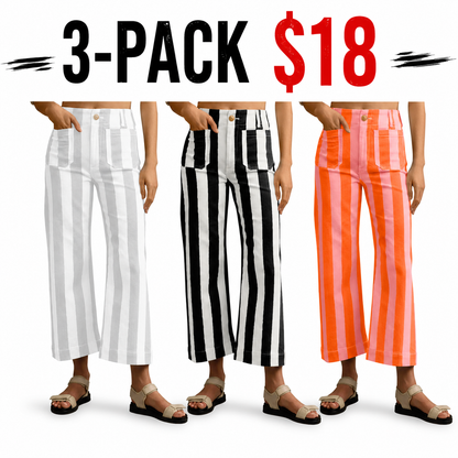 Womens Cropped Striped Jeans with Pockets