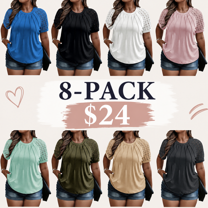 Plus Size Tops for Women Summer Lace Short Sleeve Crewneck Loose Casual Blouse Tunic T Shirts(1X-5X)