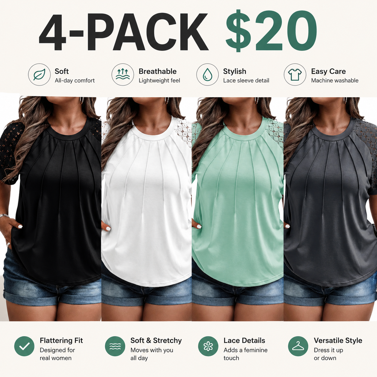 Plus Size Tops for Women Summer Lace Short Sleeve Crewneck Loose Casual Blouse Tunic T Shirts(1X-5X)