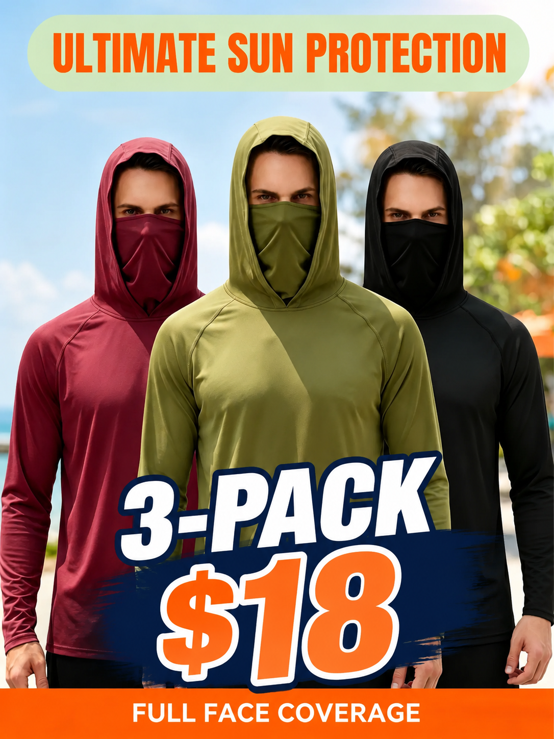 3-Piece Set Men's Hooded Sun Protection Sweatshirt