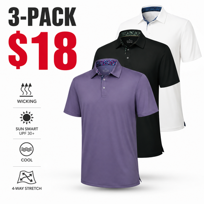 Men's Casual Short Sleeve Polo Shirts 3-Pack
