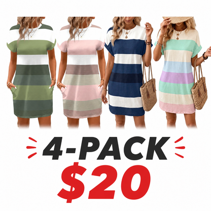 【Plus Size】 Colorblock Striped Print Round Neck Dress