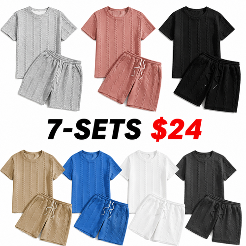 Men's Casual Cable Knit 2 Piece Summer Set