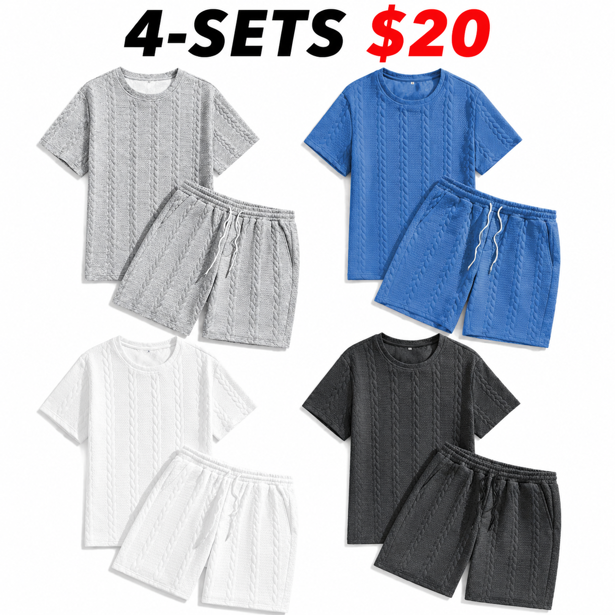 Men's Casual Cable Knit 2 Piece Summer Set