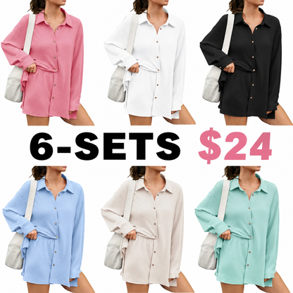 Women's 2 Piece Summer Gauze Shirt & Shorts Set - Casual Beach Vacation Outfit