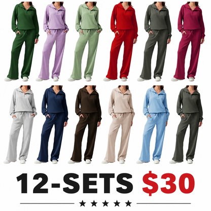 Women's 2 Piece Workout Set - Half Zip Pullover & Jogger Pants Activewear Outfit