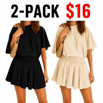 Womens Off the Shoulder Summer Loose Dresses Short Batwing Sleeve