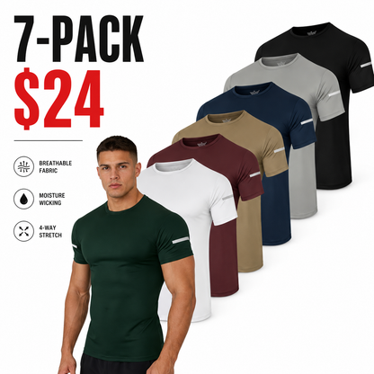 7PCS Men's Print Reflective Stripe Sports T-Shirts