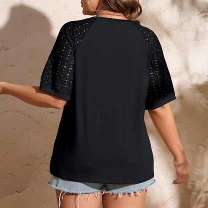 Plus Size Tops for Women Summer Lace Short Sleeve Crewneck Loose Casual Blouse Tunic T Shirts(1X-5X)