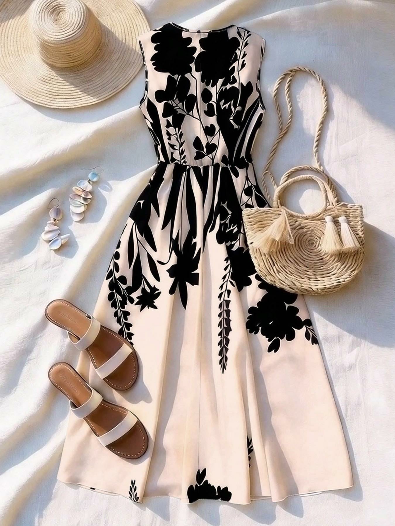 Women's Fashion Casual Chic Floral Print Sleeveless Dress