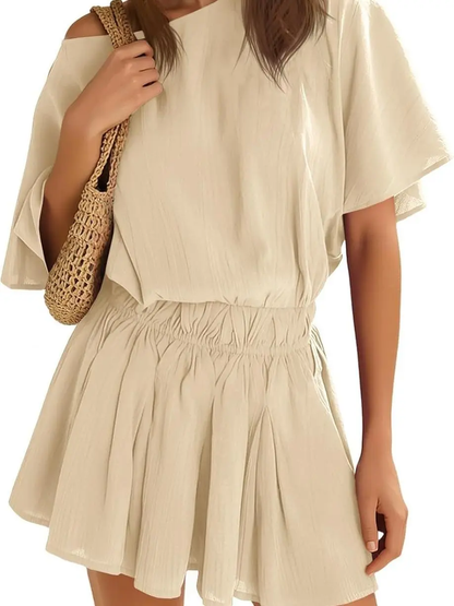 Womens Off the Shoulder Summer Loose Dresses Short Batwing Sleeve