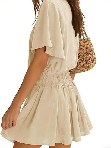 Womens Off the Shoulder Summer Loose Dresses Short Batwing Sleeve