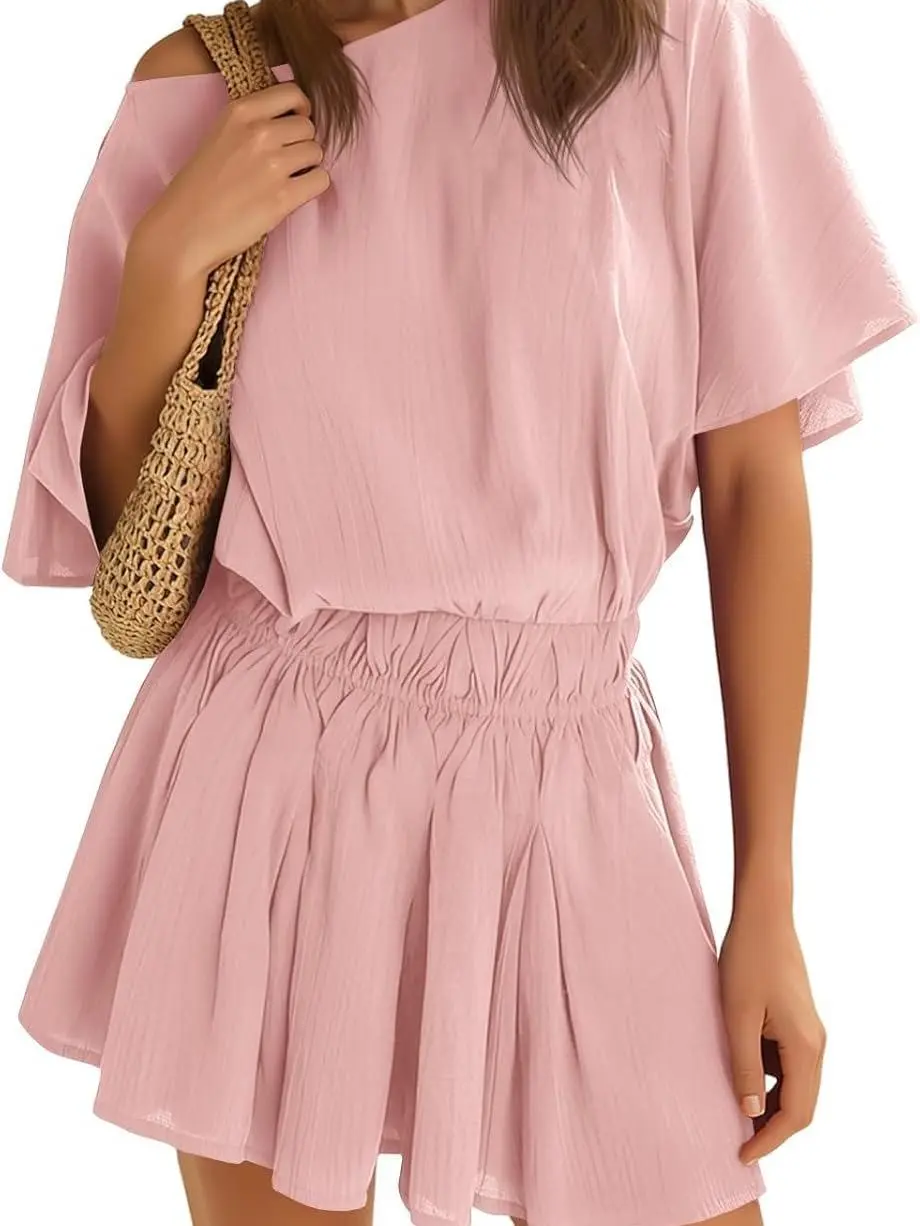 Womens Off the Shoulder Summer Loose Dresses Short Batwing Sleeve