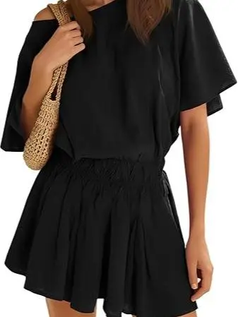 Womens Off the Shoulder Summer Loose Dresses Short Batwing Sleeve